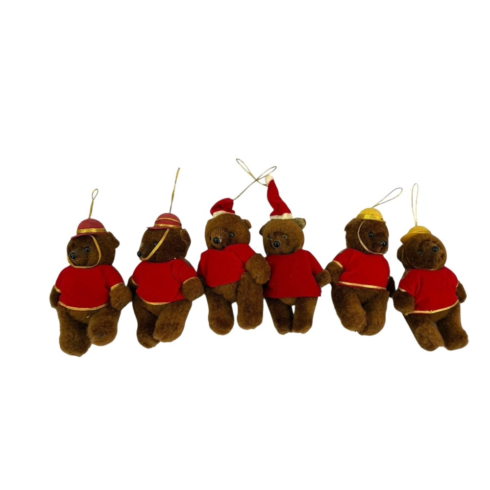 Teddy Bear Christmas Ornaments Plush 3 Styles 2 of each Set 6 - 5 1/2"